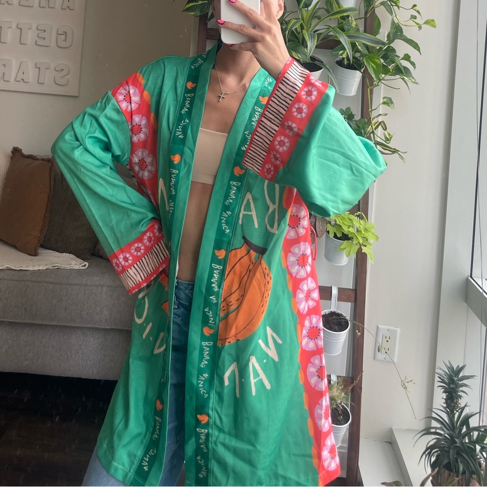 Green and Red Graphic Kimono